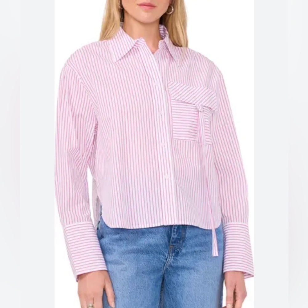 Parker Pin Striped Button Up Cotton Shirt Top size XS